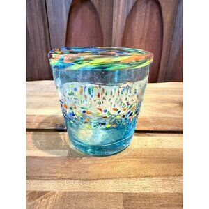 Colorful Confetti Handmade Pebble Rock Thick Aqua Del Sol Hi Ball Blown Glass